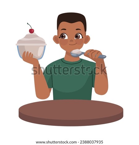boy eating nutrition dessert illustration