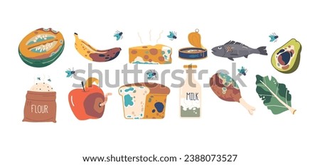 Spoiled Food Set Features Rotting Fruits, Moldy Bread, Rancid Meat, And Curdled Dairy, Emitting A Pungent Odor Royalty-Free Stock Photo #2388073527