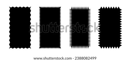 Zig zag edge rectangular shapes collection. Jagged rectangle patches set. Black graphic design elements for decoration, banner, poster, template, sticker, badge, collage. Vector illustration Royalty-Free Stock Photo #2388082499