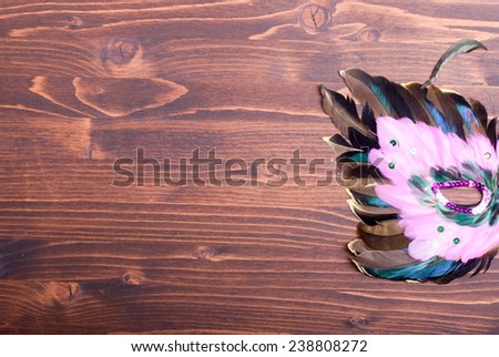beautiful feather mask on brown board