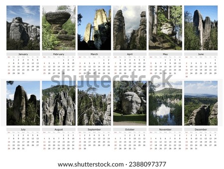 Pictures of the landscape and rocks in Adrspach as part of the 2024 calendar.