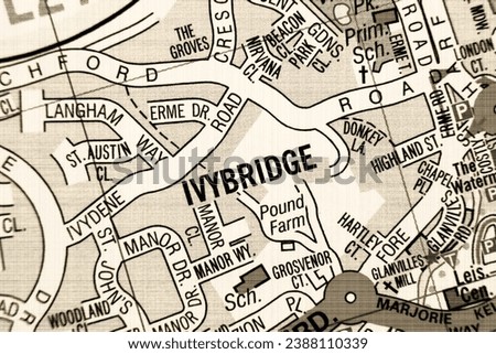 Ivybridge, Devon, England, United Kingdom atlas local map town and district plan name in sepia