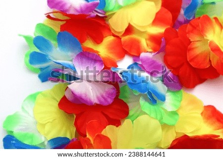 Welcoming colorful and bright wreath flowers blossom tropical and exotic Hawaiian summer vacation trip and experiencing the local culture banner backdrop background