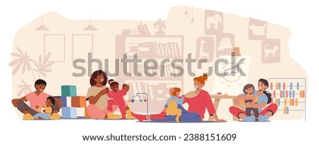 Loving Mother Characters Joyfully Interacts With their Adorable Babies On The Floor, Sharing Precious Moments Of Play, Laughter, And Boundless Affection. Cartoon People Vector Illustration Royalty-Free Stock Photo #2388151609