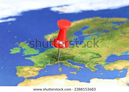 Alps pin on map. Italy dolomites Royalty-Free Stock Photo #2388153683