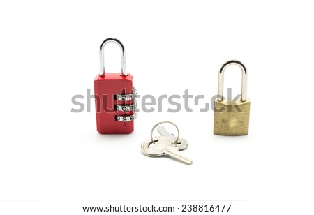 padlock with keys on a white background