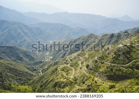 Saudi Arabia, Abha, Winding Roads through Green Mountains Royalty-Free Stock Photo #2388169205