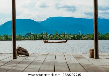 
Beautiful landscape of the mountain, boat and river 