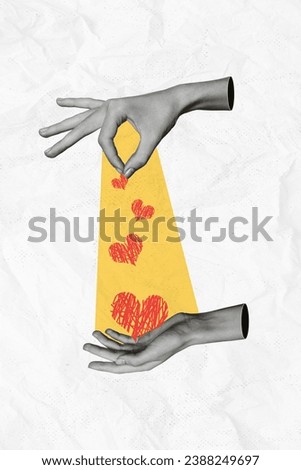 Collage pinup pop 3d sketch image of arms seasoning drawing hearts isolated white color background