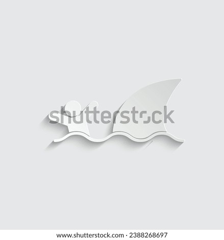 paper guy and shark icon vector man is  escaping from shark icon 