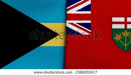 Flag of Bahamas and Ontario - 3D illustration. Two Flag Together - Fabric Texture