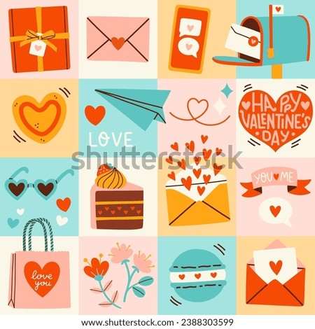 Happy Valentines day geometric pattern for greeting cards, posters, wrapping, pack paper. Modern love design 