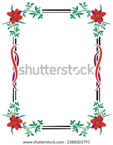 Beautiful floral frame. Copy space. vector clip art., a floral frame with red flowers and green leaves, floral photo frame on green background, floral square vector album template design  