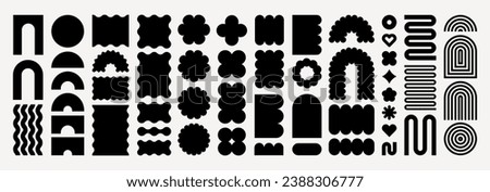 Abstract geometric shapes and icons. Brutal modern contemporary figure arch cloud vawe star oval spiral flower circle and other primitive elements. Swiss design aesthetic. Bauhaus memphis design. Royalty-Free Stock Photo #2388306777