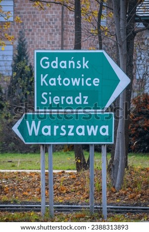 city direction road sign in Poland