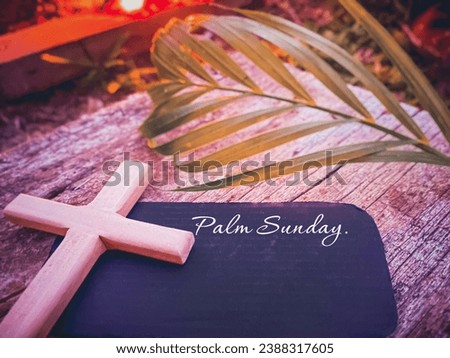 Lent Season,Holy Week, Palm Sunday and Good Friday concepts - Palm Sunday text on card in purple vintage background. Stock photo.
