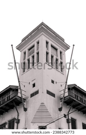 symmetrical shape of one of the building in Jakarta old city, Indonesia. black and white color, vintage style photography. 