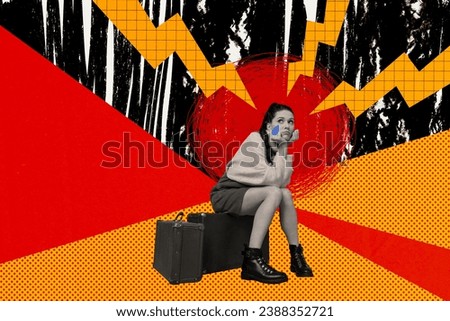 Creative 3d photo artwork graphics collage painting of sad depressed lady need relocation because of work isolated drawing background