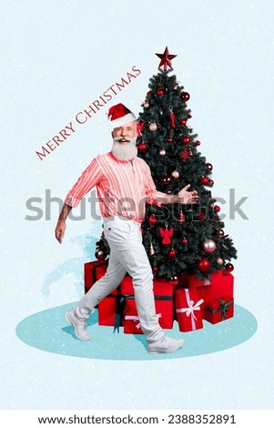 Creative artwork graphics collage painting of funny carefree santa enjoying christmas time isolated drawing background