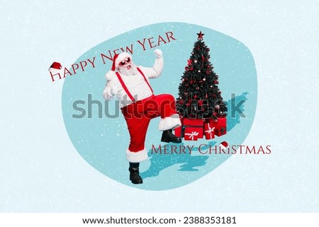 Picture sketch collage image of funny lucky santa cluas enjoying new year holiday isolated creative background