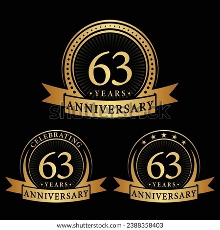 63 years anniversary logo collections. Set of 63rd Anniversary logotype template. Vector and illustration.