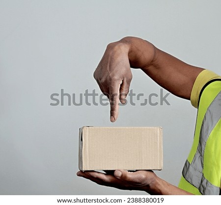 delivery man with parcel for customer with people stock image stock photo 