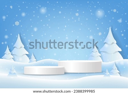 Christmas Fir Tree And White Podium With Gradient Mesh, Vector Illustration