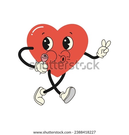 groovy heart character, valentine's day, vector illustration