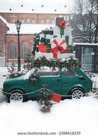 Merry Christmas Car Images. Car with gifts.