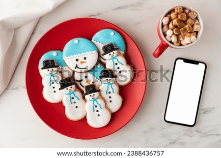 flat lay cookies snowman shape concept