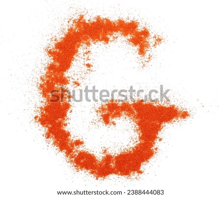 Red paprika powder alphabet letter G, symbol isolated on white, clipping path Royalty-Free Stock Photo #2388444083