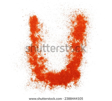 Red paprika powder alphabet letter U, symbol isolated on white, clipping path Royalty-Free Stock Photo #2388444105