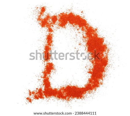 Red paprika powder alphabet letter D, symbol isolated on white, clipping path
