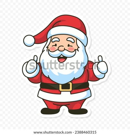 Flat Vector Portrait of Smiling Happy Santa Claus Showing Like Sign with Thumb. Cartoon Christmas Santa Claus Sticker Icon, Isolated Vector Illustration, Front View Royalty-Free Stock Photo #2388460315