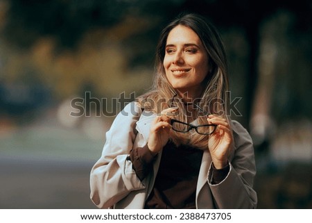 
Woman Not Needing Her Glasses after Diopter Eye Surgery 
Beautiful lady not needing her eyeglasses after corrective procedure
 Royalty-Free Stock Photo #2388473705