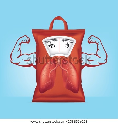 Lungs Packaging snack with a weight scale. Diet concept. Vector.