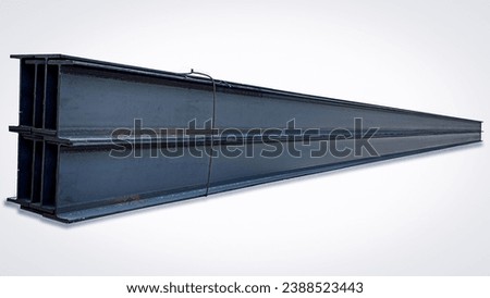 Steel beams production. Metal girders stack on project construction , steel h-beam, selective focus, Raw materials used in building construction. Royalty-Free Stock Photo #2388523443