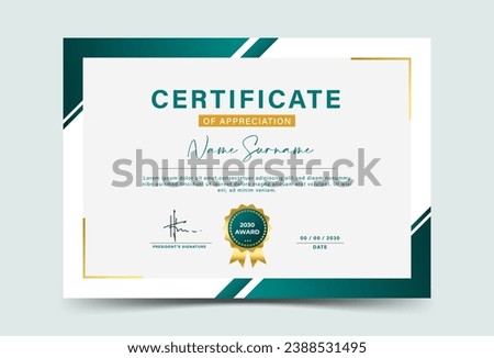 green and gold geometric effect achievement certificate template Vector blank design. soft design. eps 10 Royalty-Free Stock Photo #2388531495