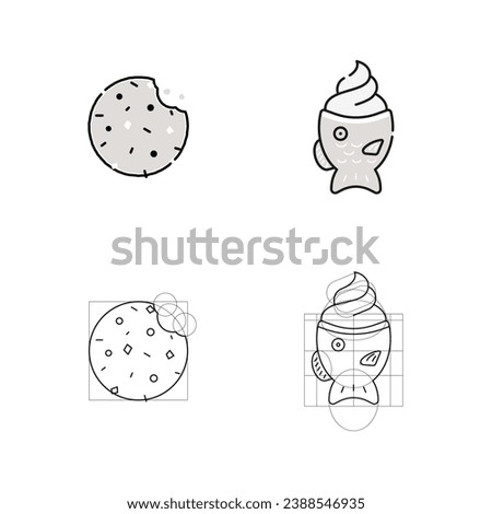 Cookie and bungeoppang-taiyaki ice cream icon.