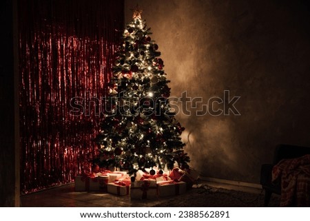 christmas tree garland lights with christmas gifts