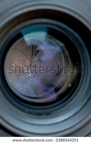 Fungus on camera lens optics. Close up image and selective focus