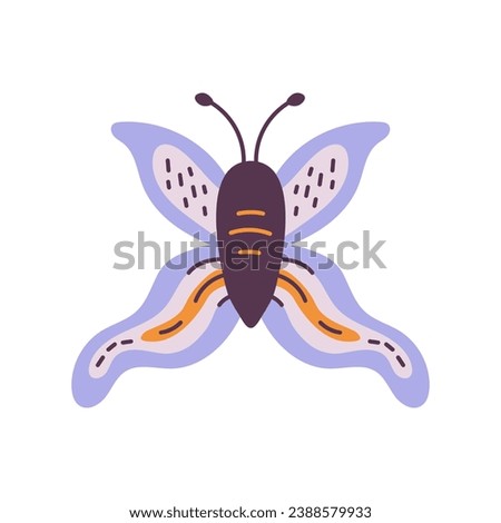 Hand drawn butterfly vector illustration. Cute wavy colorful textures moth in doodle style. Pastel colored insect for kids, decoration, accessories.
