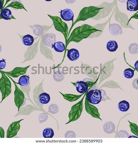 Seamless pattern of blueberry berries on a dark background. Blueberry berries in pencil drawing style. Summer berries for packaging, textiles
