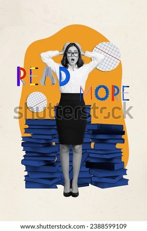 Creative 3d photo artwork graphics collage painting of impressed funky lady need read more isolated drawing background