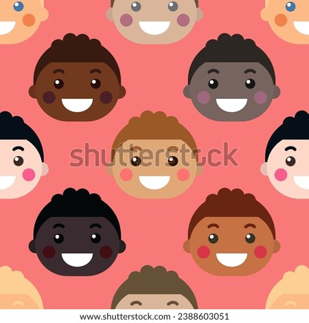 Vector seamless pattern with happy smiling children's faces. Illustration in flat style
