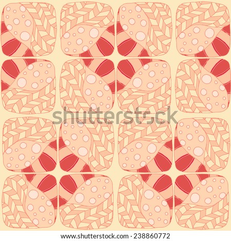 Abstract seamless pattern of stripes and circles. In red pink, doodle style. Can be used to design the covers of books, notebooks, CD, paper and others.