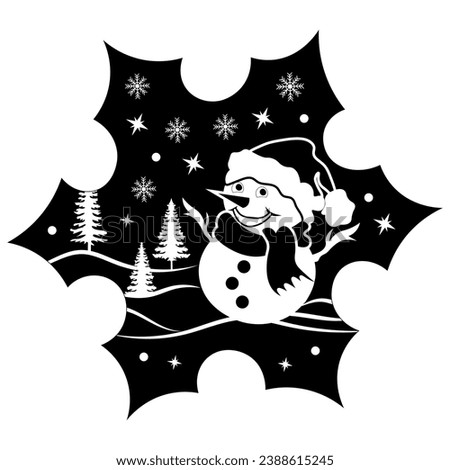 Snowman and Snowflakes, Hand Drawn Vector Illustration
