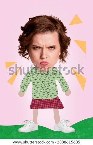 Collage picture of outraged furious girl in bad mood negative emotion fight conflict isolated on drawing background