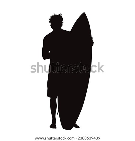 Vector silhouette of man surfing on white background. Symbol of water sport.