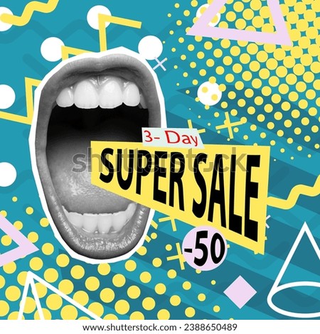 Photo sketch collage collage graphics artwork painting smiling mouth. Sale, Black Friday and discounts.